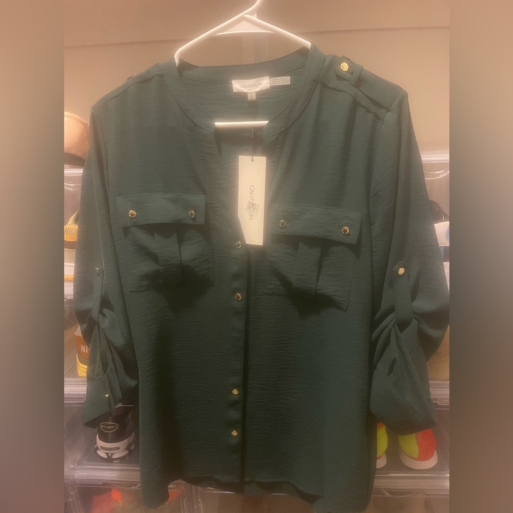 Dark Green Calvin Klein Blouse - Size M
